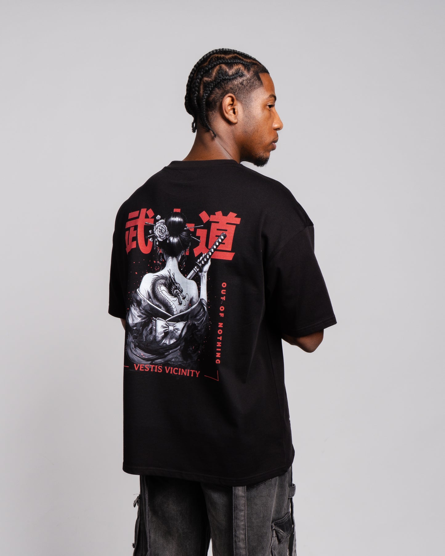 Black Oversized Graphic T-Shirt - Japanese