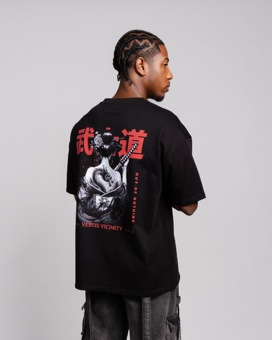 Black Oversized Graphic T-Shirt - Japanese