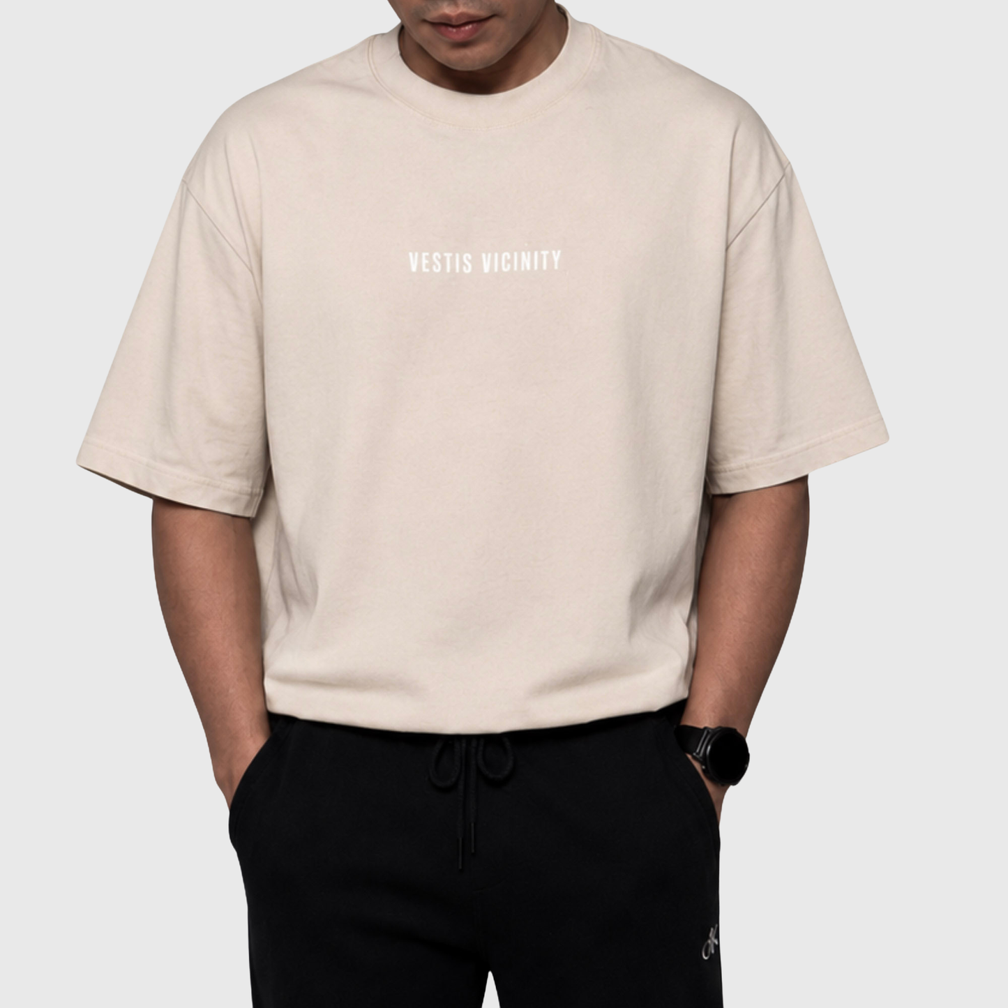 Oversized Beige Acid Wash Signature T-shirt