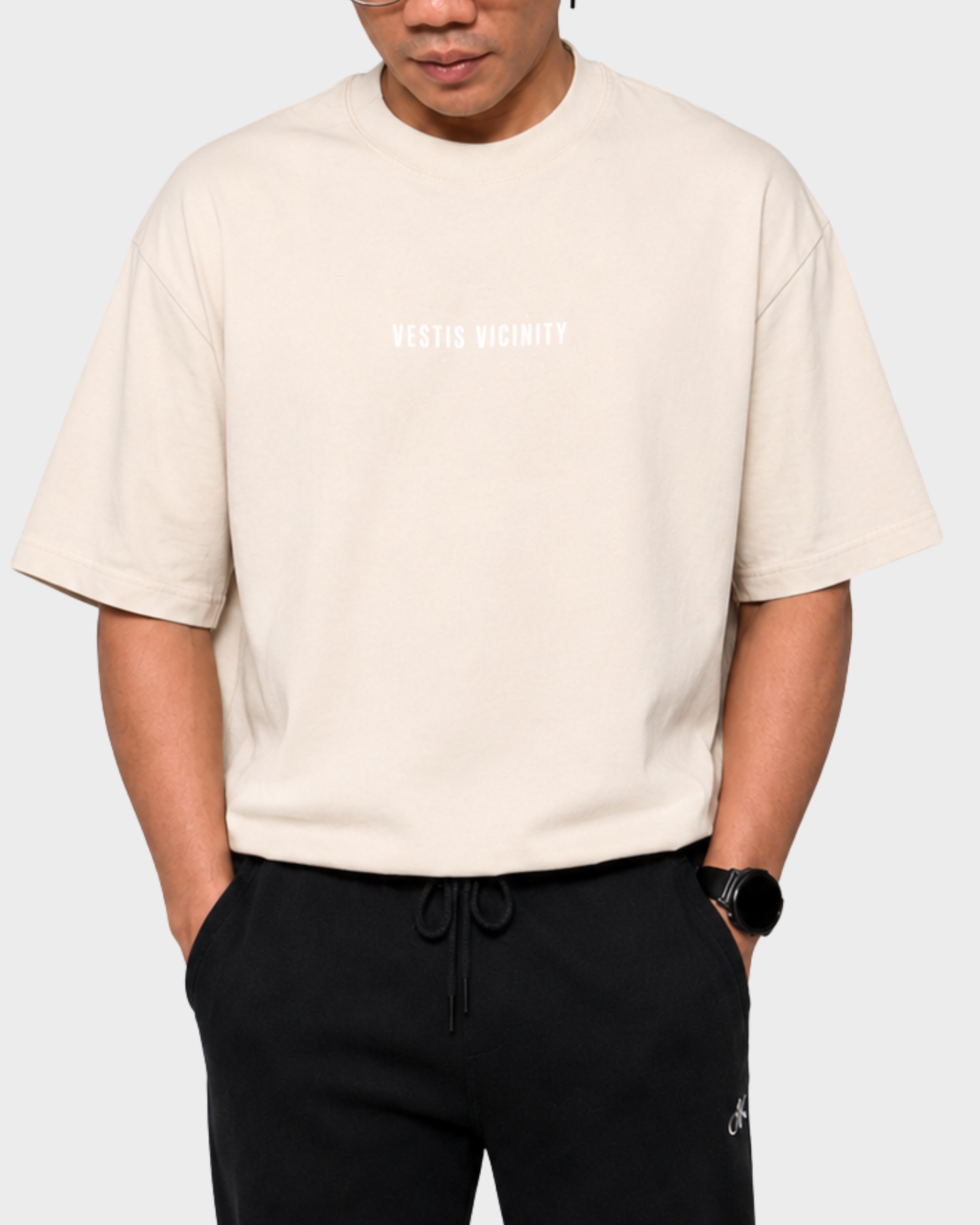 Oversized Beige Acid Wash Signature T-shirt